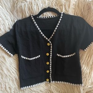 Cropped Black Shirt with Gold Buttons